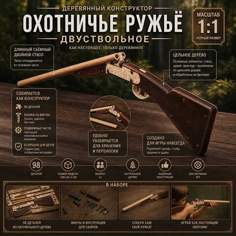 Деревянный конструктор Двуствольное ружье Taiga (TARG)