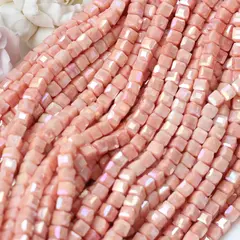 Хрусталь (стекло) граненный, кубик, персиково-розовый, 6 мм, 1 нить, К238