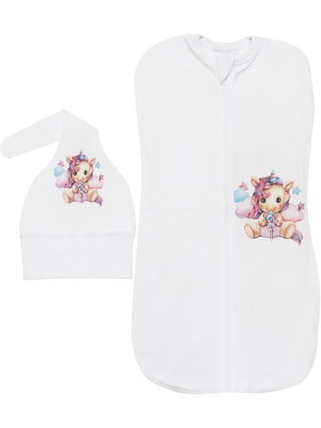 Пеленка-кокон "Единорожка" с шапочкой Luxury Baby, цвет белый
