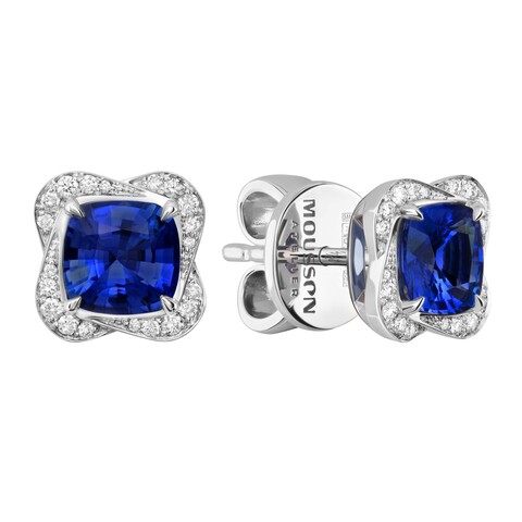 Серьги Пусеты с Сапфирами и Бриллиантами, Е0068-2/1