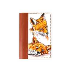 Обложка на паспорт комбинированная "Рыжие лисички", рыжая
