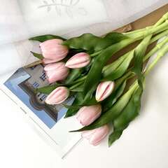 Тюльпаны силиконовые как настоящие, ПРЕМИУМ качество, Нежно-розовые, букет 7штук, 27 см.