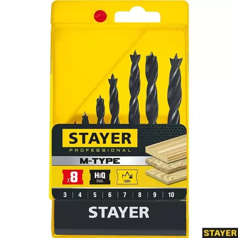 STAYER M-type 8 шт., 3-4-5-6-7-8-9-10, набор спиральных сверл по дереву (2942-H8_z02)