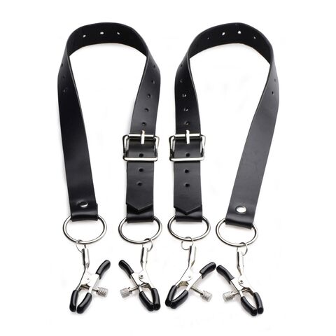 Ремни с зажимами для половых губ Spread Labia Spreader Straps with Clamps - XR Brands Master Series AF500