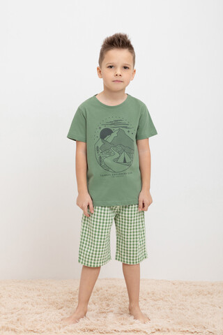 Пижама  для мальчика  К 1634-1/зеленый камень,маленькая клетка