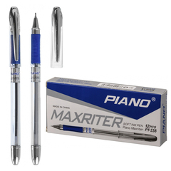 Ручка шариковая, масляная, Piano, синие чернила, серия "Maxriter", прозрачный корпус, 12 шт