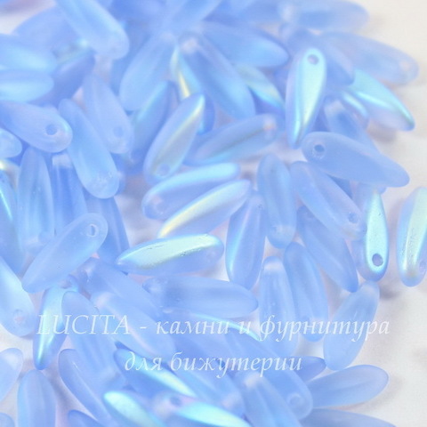 Бусина Dagger Лепесток, 10х3 мм, светло-синяя матовая с AB-покрытием