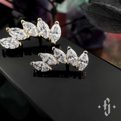 Кластер "Curv Marquise" - Желтое золото - White CZ