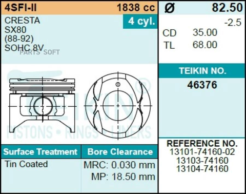 Поршень двигателя TEIKIN 46376 0.50 (4шт/упак)