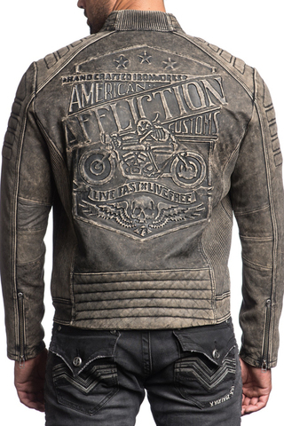 Afflction | Куртка кожаная мужская Iron Head Leather Jacket 110OW216 спина