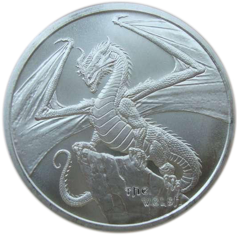 Серебряный раунд (жетон). Уэльский Валийский дракон. Серебро