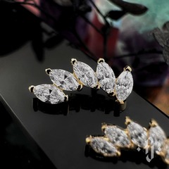 Кластер "Curv Marquise" - Желтое золото - White CZ