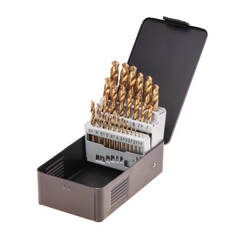 Набор сверл по металлу 1-13мм 25шт DIN338 HSS-G TiN 118° (мет. кейс) Terrax by Ruko A250215T