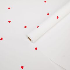 Упаковочная пленка/для цветов, Матовая двусторонняя, Сердечки, белая с красным, 65 мкм, 0,57*10 м