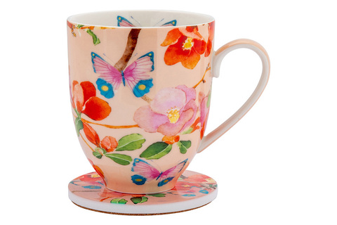 Кружка с подставкой 400мл Maxwell&Williams Камелии на розовом