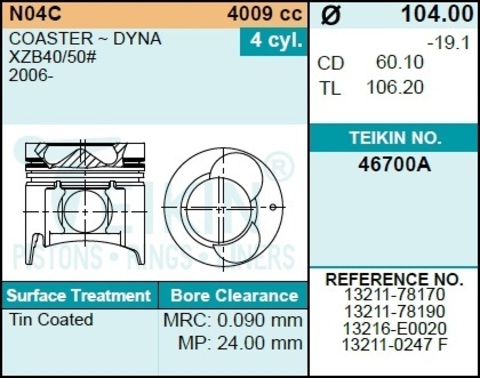 Поршень двигателя TEIKIN 46700A STD (4шт/упак)