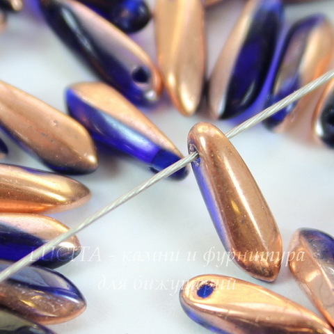 Бусина Dagger Лепесток, 10х3 мм, кобальт с медью