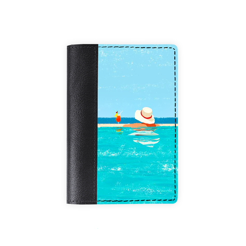 Обложка на паспорт комбинированная "Голубое море", черная