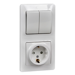 Schneider Electric Glossa Белый Блок: розетка с заземляющими контактами со шторками и 2-клавишный выключатель IP20 скрытая установка GSL000174