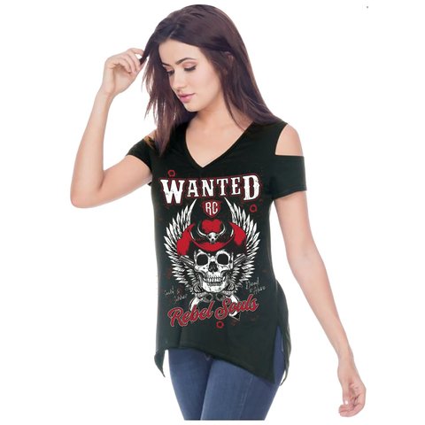 Rush Couture | Футболка женская WANTED REBEL SOULS SHORT SLEEVE OPEN SHOULDER