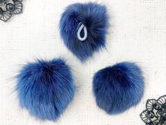 Меховой помпон лиса, d 4,4 см, синий