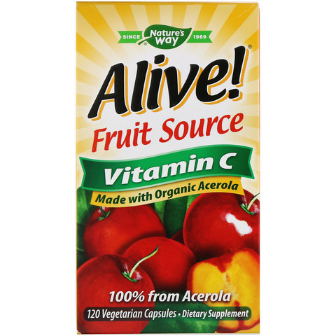 Nature's Way, Alive!, фруктовый источник, витамин С, 120 вегетарианских капсул