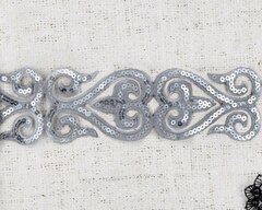 Тесьма термоузор орнамент, ш. 6,5 см, серебро