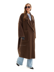 Шоколадное двубортное пальто без подкладки