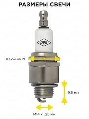 Свеча зажигания DDE - JR9 (Champion RJ19LM, Bosch WR11EO, NGK BR2LM) Эльф, Тролль, все газонокосилки с двиг. B&S (917-414)
