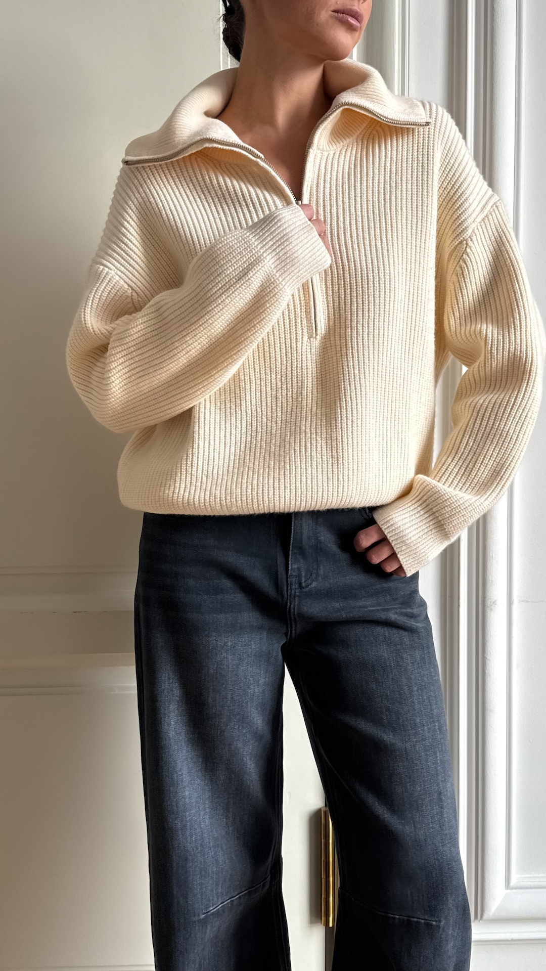 Джемпер с воротником стойкой на молнии с шерстью мериноса