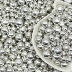 Шарики сахарные серебро микс размеров. 50 гр