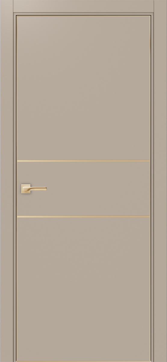 Дверь межкомнатная Оптима Порте Неаполь 203 молдинг золото (кромка алюминиевая золото с 4х сторон с врезкой под замок Морелли М1895 (М1885)), цвет мокко, экошпон, глухая