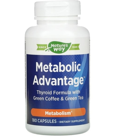 Nature's way, Metabolic Advantage, добавка для щитовидной железы с зеленым кофе и зеленым чаем, обмен веществ, 180 капсул