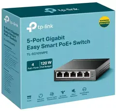 TP-Link TL-SG105MPE, Коммутатор Easy Smart с 5 гигабитными портами (4 порта PoE+), 802.3af/at, бюджет PoE — 120 Вт, стальной корпус