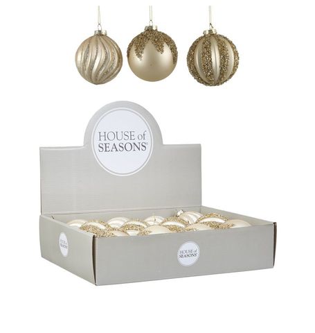 Набор елочных игрушек 12шт 8см House of Seasons Шар шампань 3 вида 84019