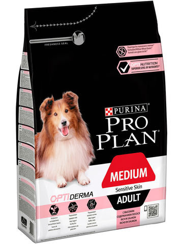 Pro Plan корм для взрослых собак средних пород с чувствительной кожей (лосось) 3кг