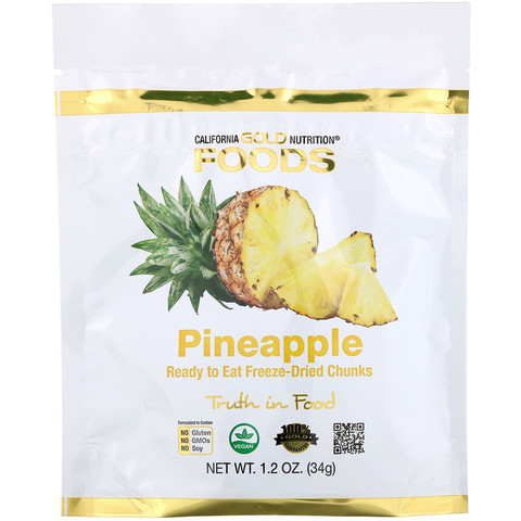 California Gold Nutrition, Сублимированный ананас, готовые к употреблению ломтики целых сублимированных плодов, 34 г (1 унция)