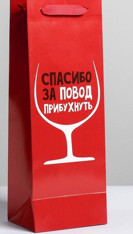 Пакет подарочный ламинированный под бутылку «Спасибо за повод»