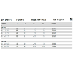 Метчик М 4,0х0,7 (Машинный, винт.) DIN371 HSSEPM-TiALN 6h C/2-3P R15 63мм a=3,4 Volkel 36172