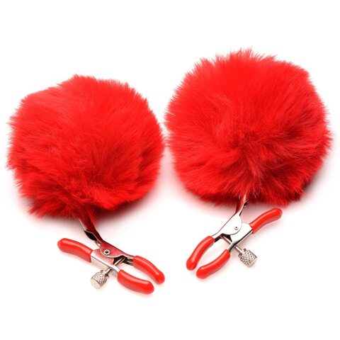 Красные зажимы на соски с помпонами Pom Pom - XR Brands AG866-Red