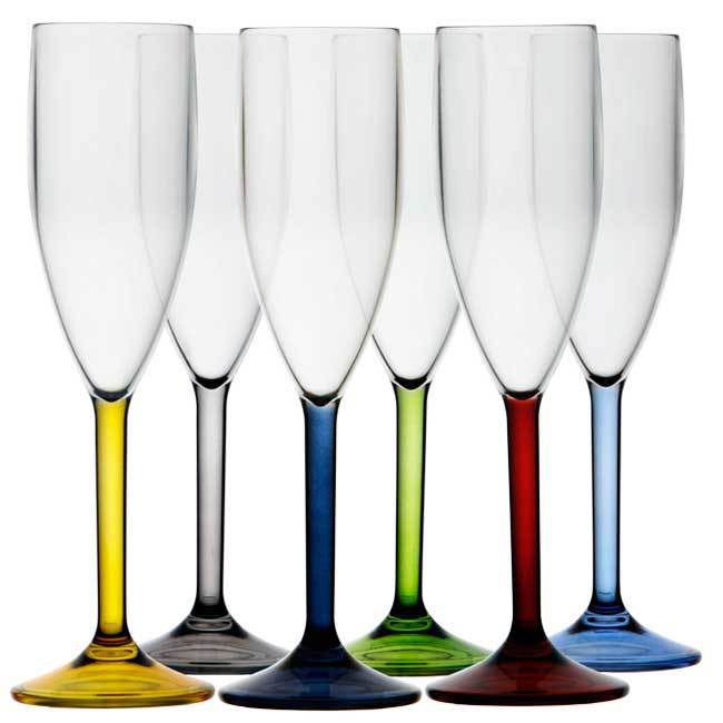 CHAMPAGNE FLUTE -COLOURED BASE, PARTY, 6 un