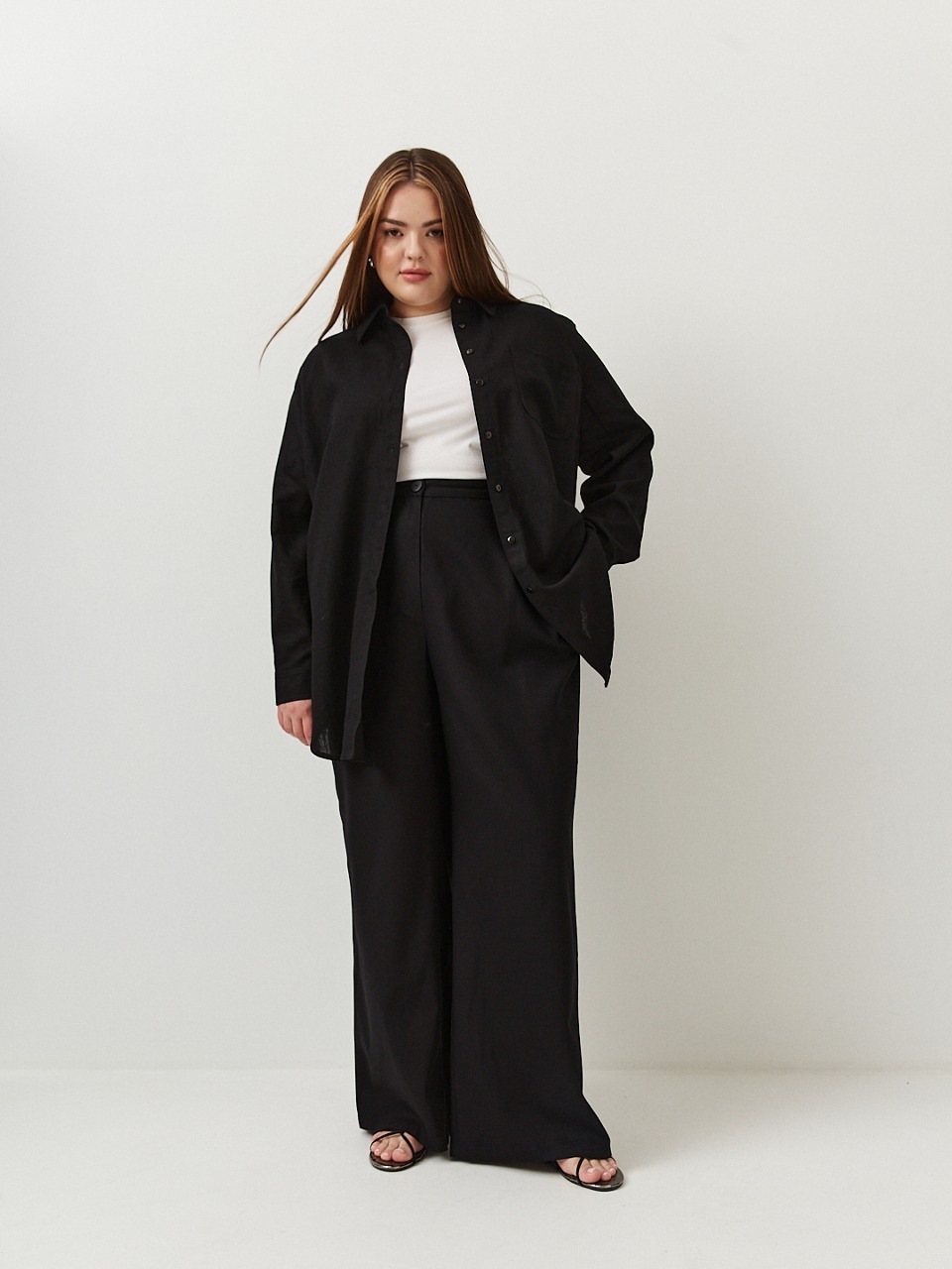 Брюки льняные широкие, черный