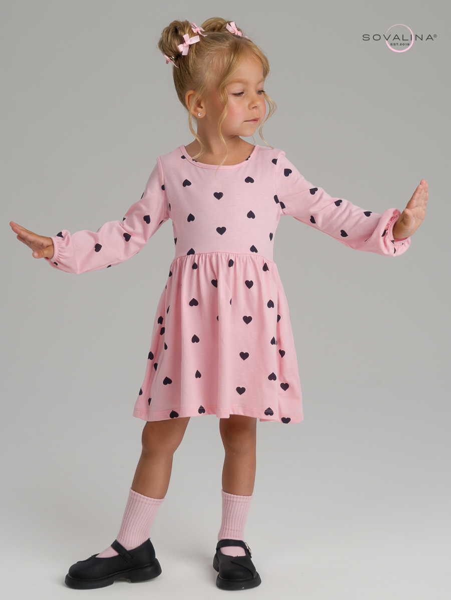 Платье Моана черные сердечки на розовом