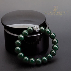 Браслет Дракон из тёмно-зелёного нефрита. Д 12мм.