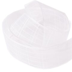 
          Декоративная лента капроновая для декора и флористики, 4 см, намотка 25 ярдов, белый, дизайн линии