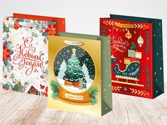 Пакет подарочный M вертикальный, Новый Год, МИКС, 26*32*13 см (Д*В*Ш), 1 шт.