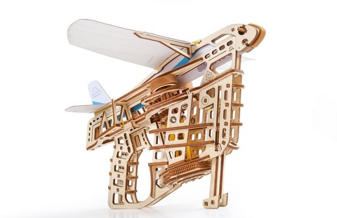 Пускатель самолетиков (Ugears) - Деревянный конструктор, сборная модель аэроплана, 3D пазл, авиамодель с автозапуском