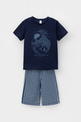 Пижама  для мальчика  К 1634/морской синий,маленькая клетка