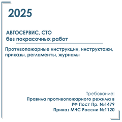 Документы в электронном виде по пожарной безопасности 2025 г. для автосервиса и СТО. Без покрасочных работ.