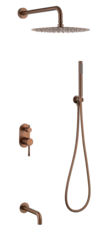 Смеситель встроенный + верхний+ ручной душ Uno. Brushed Bronze с изливом